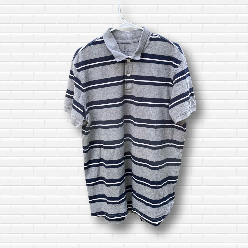 St. John’s Bay Legacy Polo Mens Large Gray Striped Cotton Collared Tee Tshirt